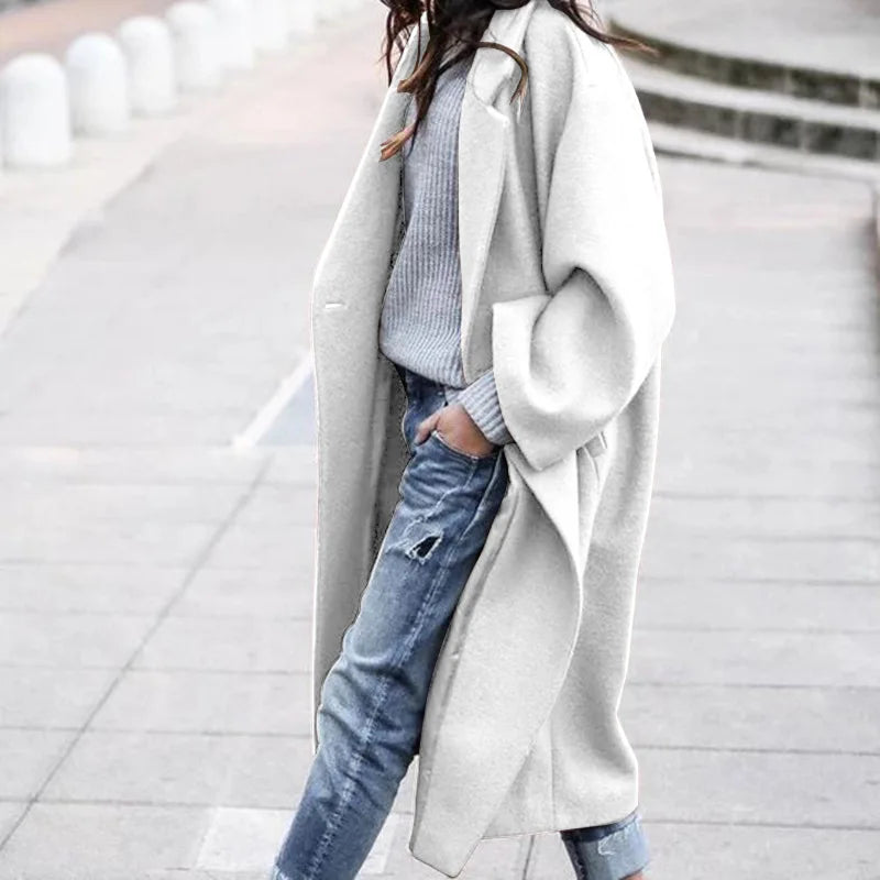 Manteau long et élégant en laine chaude pour femmes