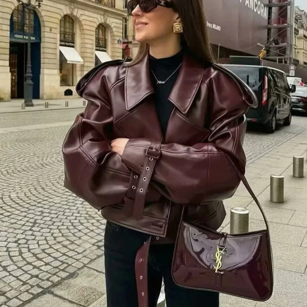 Blousons bomber en similicuir pour femmes