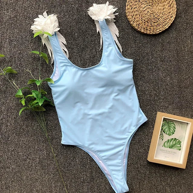 Maillot de bain une pièce à dos ouvert et ailes d'ange pour femmes