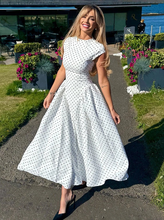 Robe Longue à Pois Femme – Coupe Trapèze Vintage