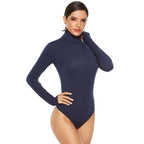Body slim tricoté à manches longues et col roulé pour femmes
