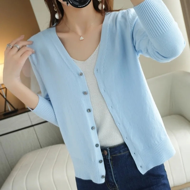 Cardigan tricoté à manches longues et col en v pour femmes