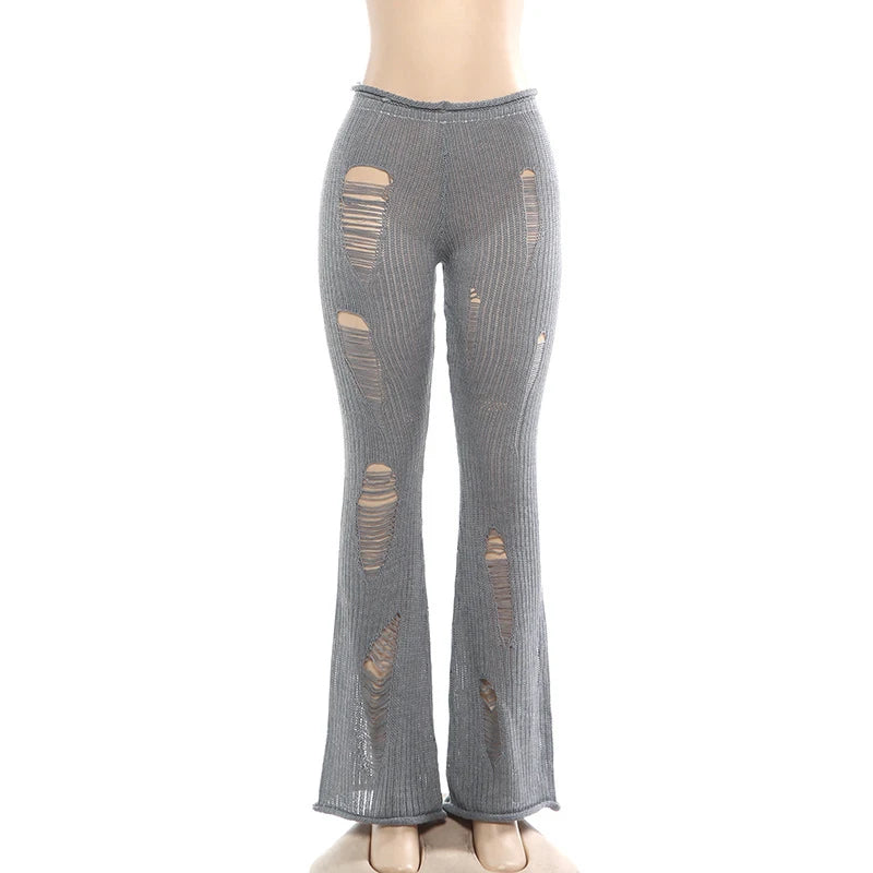 Pantalon skinny femme long en maille tricotée
