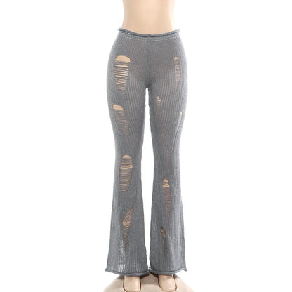 Pantalon skinny femme long en maille tricotée