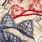 Ensemble de lingerie en dentelle française brodée de fleurs pour femmes