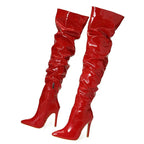 Bottes cuissardes  en cuir verni plissé de haute qualité pour femmes