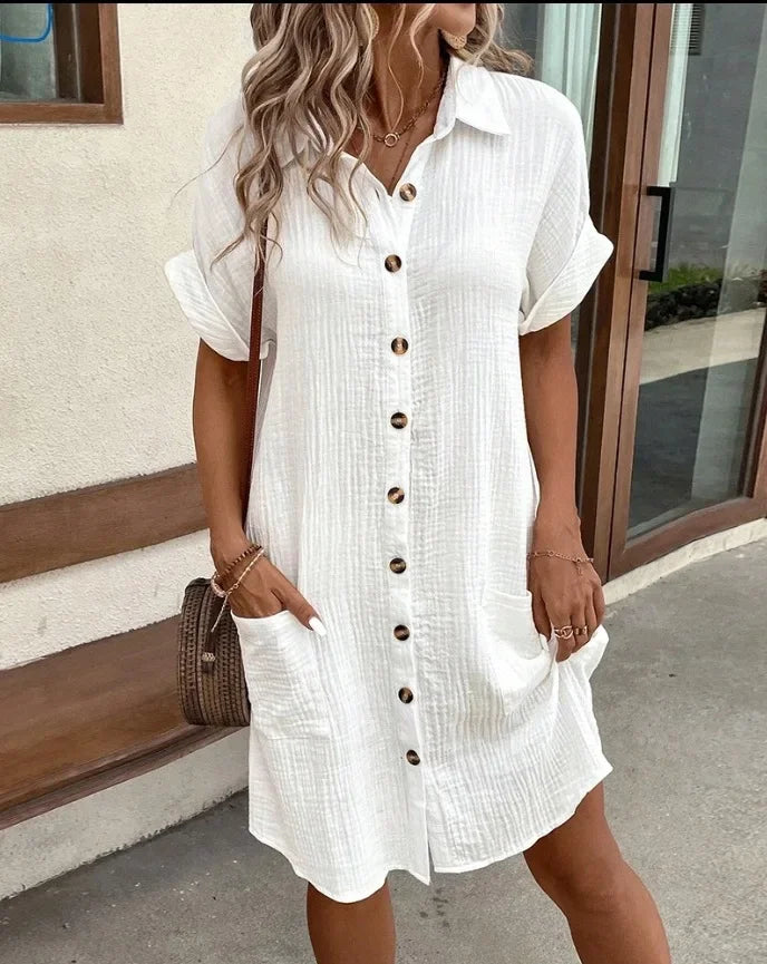 Robe minimaliste à boutons et col en v pour femmes