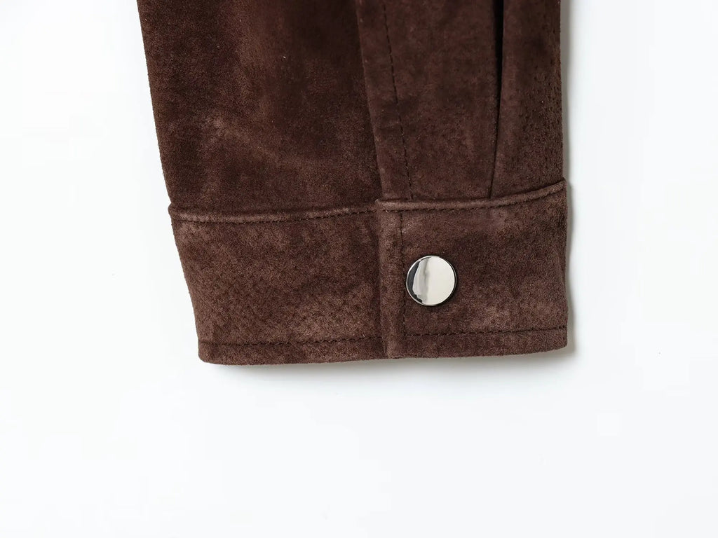 Veste en faux daim à col montant et manches longues pour femmes