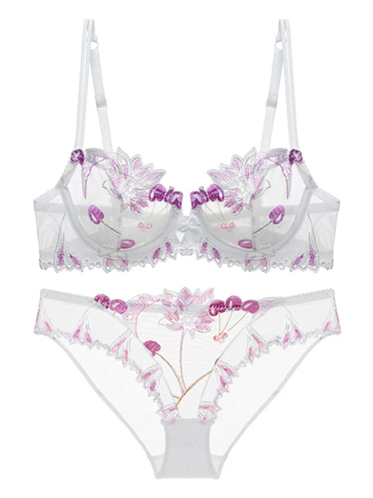 Ensemble de soutien-gorge en dentelle florale et culotte assortie pour femmes