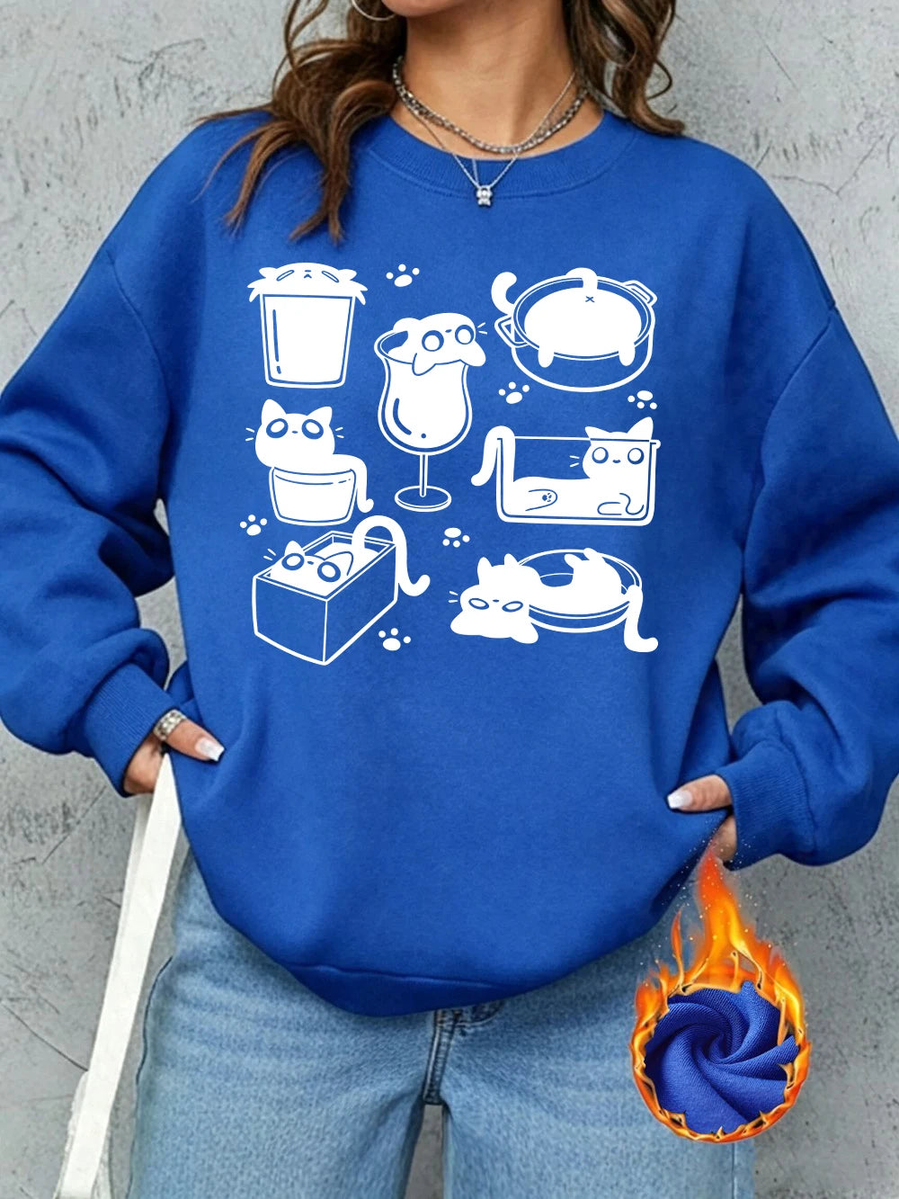 Sweat-shirts à capuche imprimés pattes de chat Art Line pour femmes