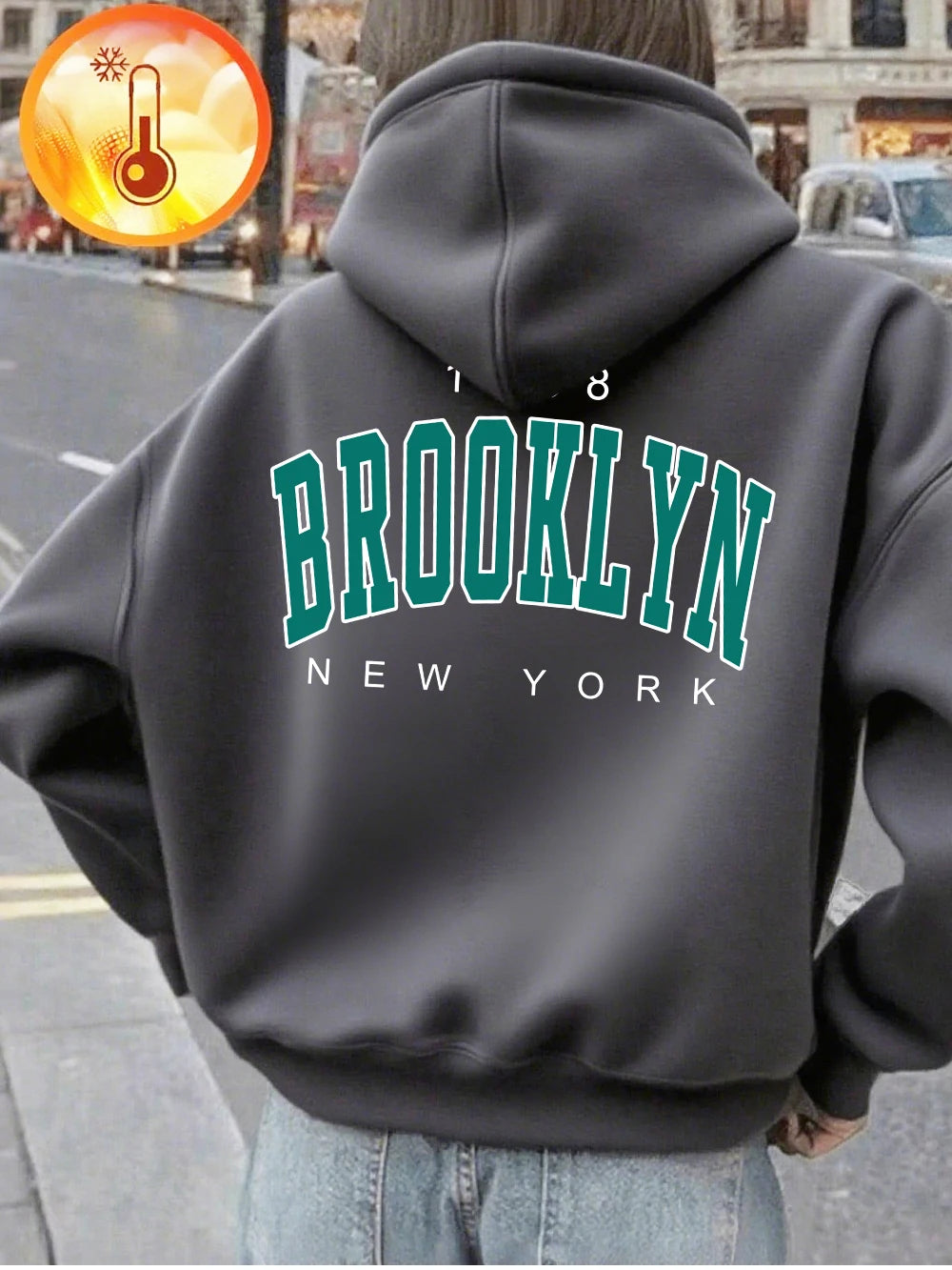 Sweat à capuche imprimé New York Brooklyn 1898 pour femmes