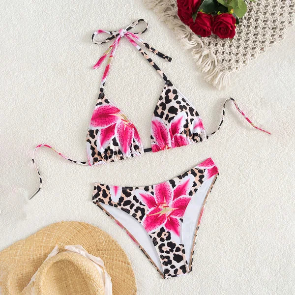 Maillot de bain deux pièces brésilien imprimé à pois noirs et blancs pour femmes