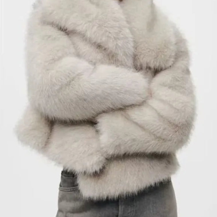 Manteau court en fausse fourrure de renard pour femmes