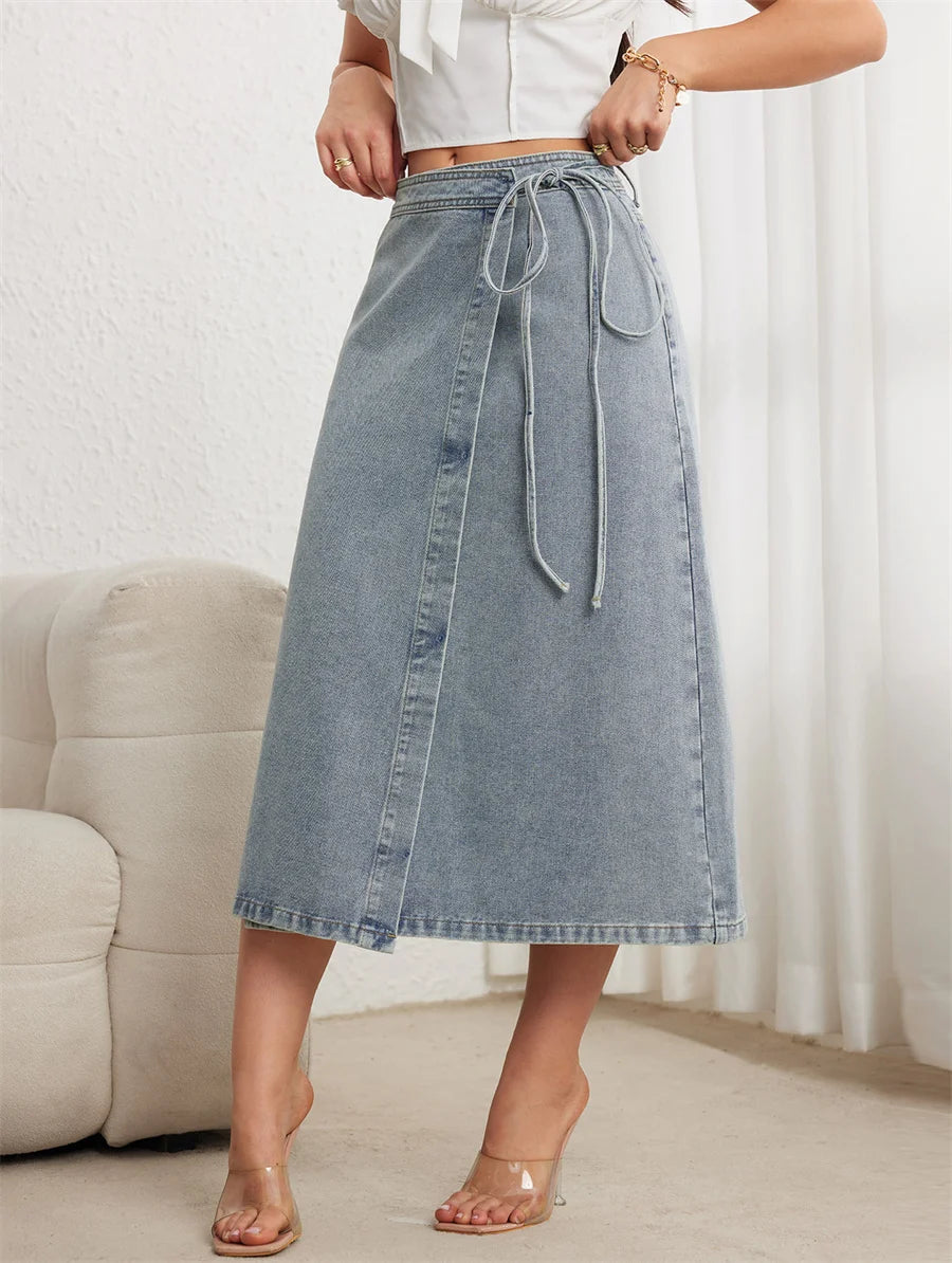 Jupe portefeuille vintage trapèze en jean pour femmes