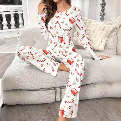 Pyjama de Noël Fleuri Femme – Haut Manches Longues et Pantalon