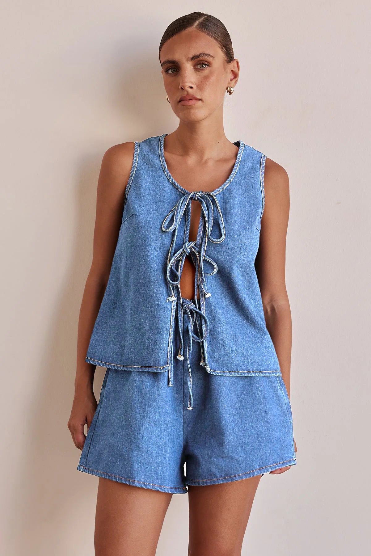 Ensemble deux pièces short en jean ample et décontracté pour femmes