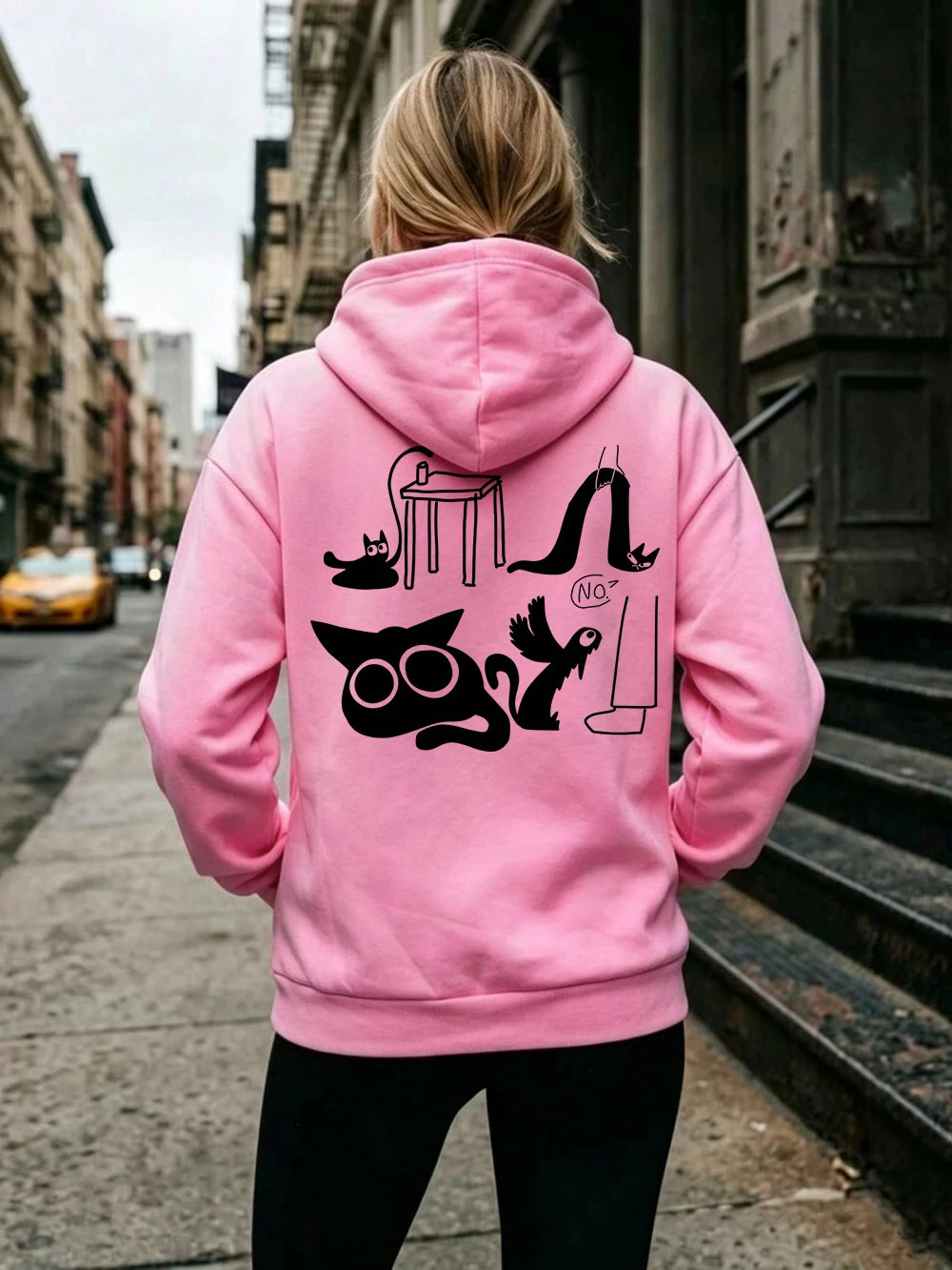 Sweat à capuche imprimé chat rigolo pour femmes