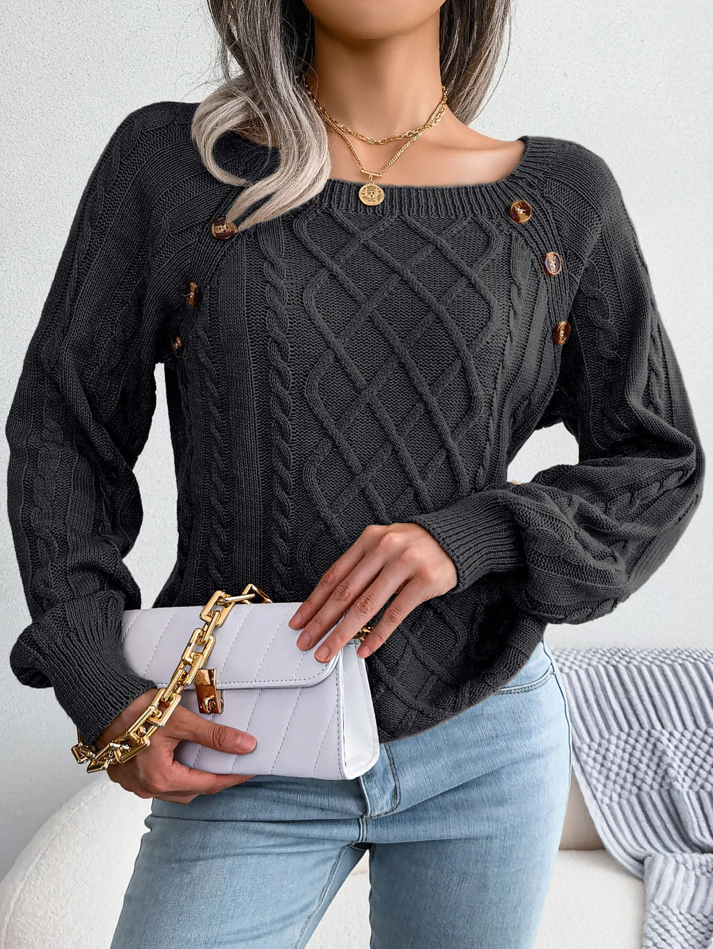 Pulls en tricot à col carré uni décontractés pour femmes