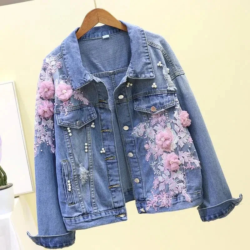 Veste en jean brodée pour femmes