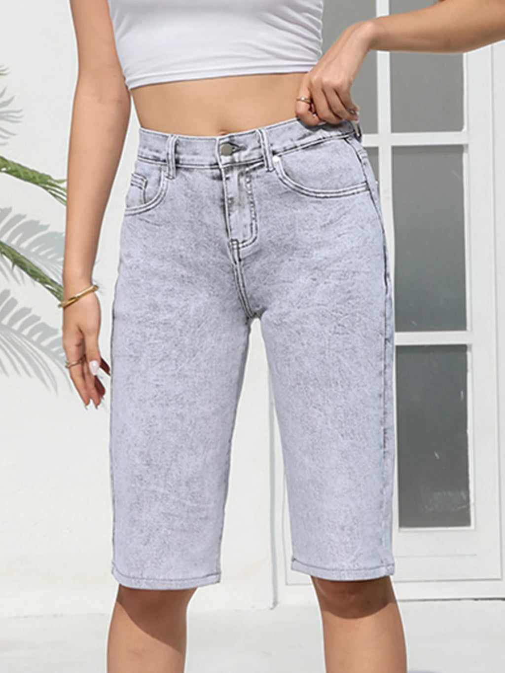 Shorts pantacourt taille haute en jean pour femmes