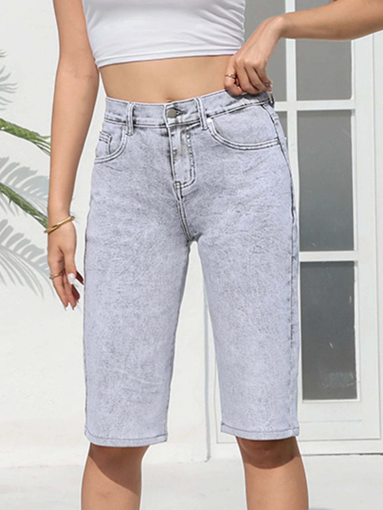 Shorts pantacourt taille haute en jean pour femmes
