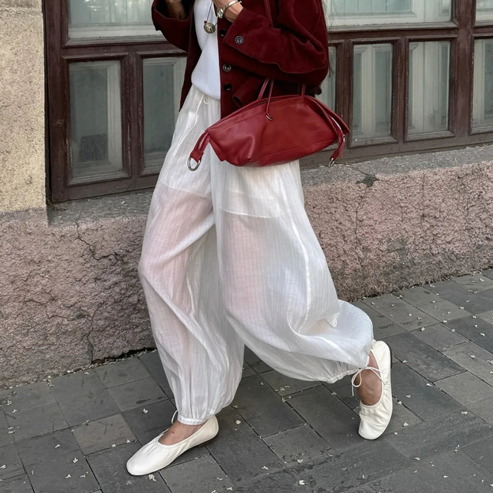 Pantalon décontracté mi-taille pour femmes