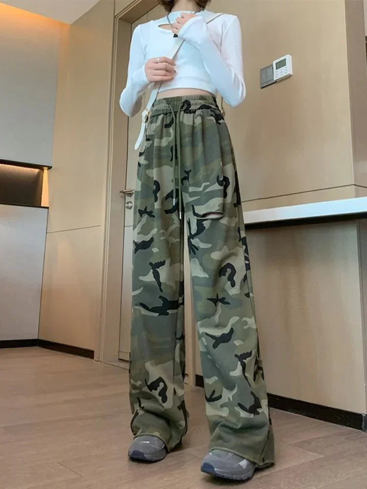 Pantalon à trous imprimé pour femmes