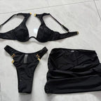 Maillot de bain 3 pièces  push-up et jupe pour femmes
