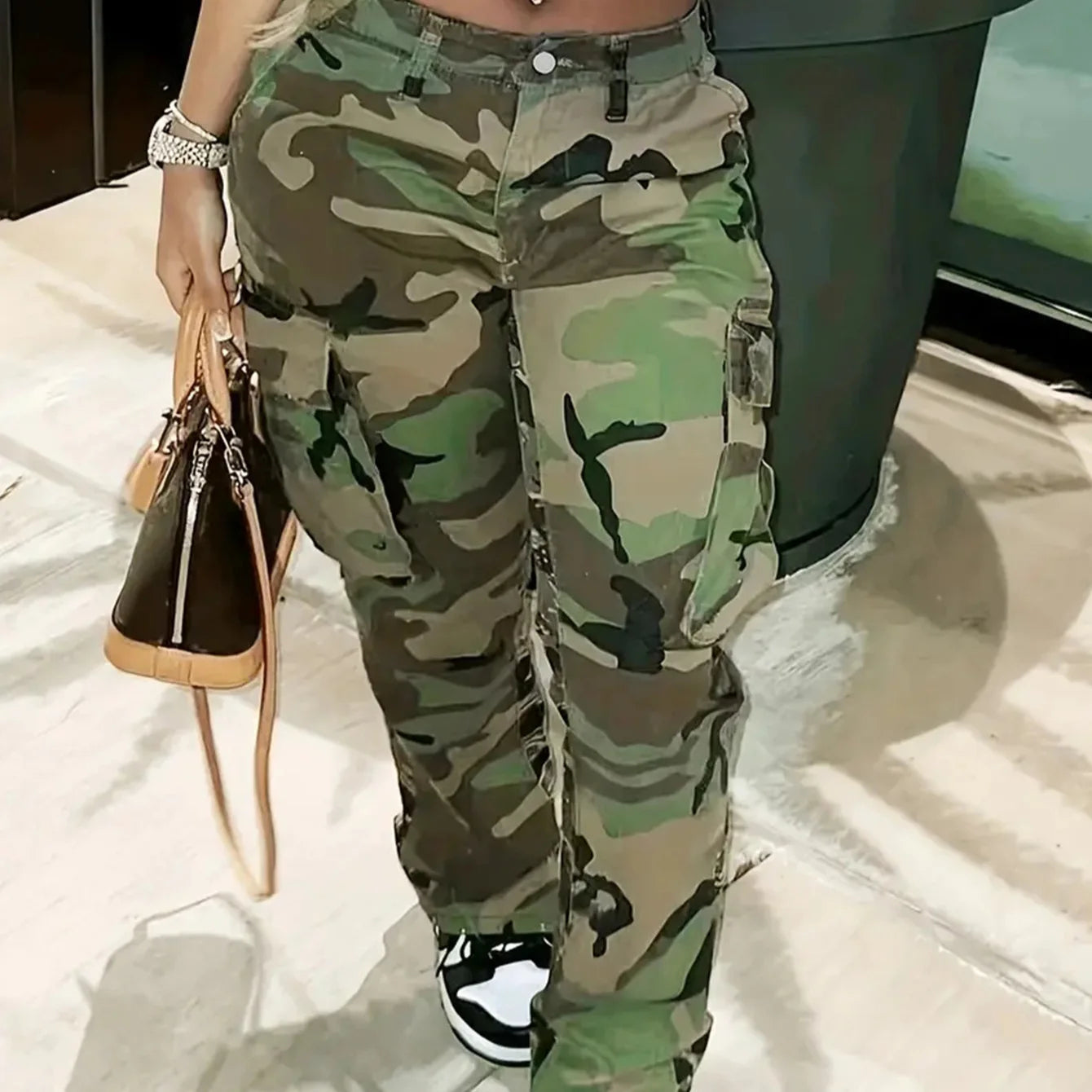 Pantalon camouflage taille haute pour femmes