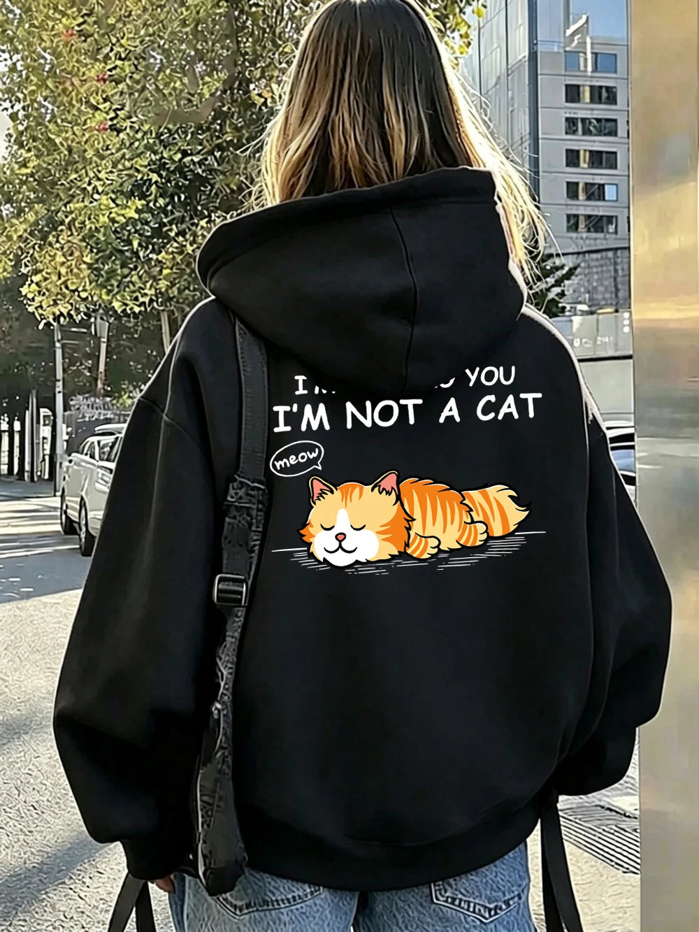 Sweat à capuche imprimé 'I'M Not A Cat Meow Orange Cat' pour femmes