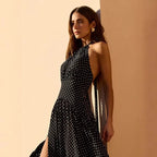 Robe maxi dos nu en dentelle sans manches pour femmes