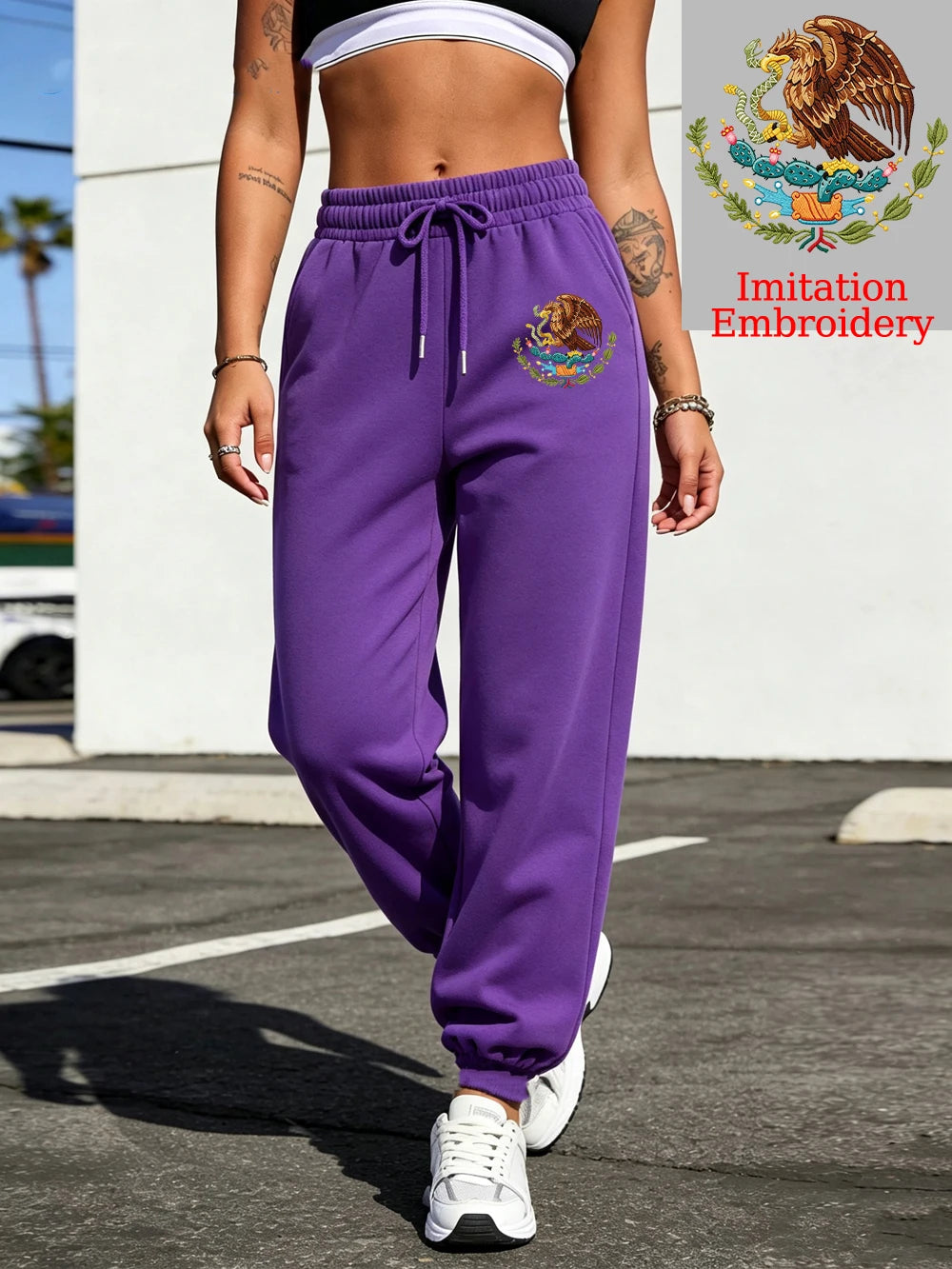 Pantalon de jogging ample avec imprimé emblème du Mexique pour femmes