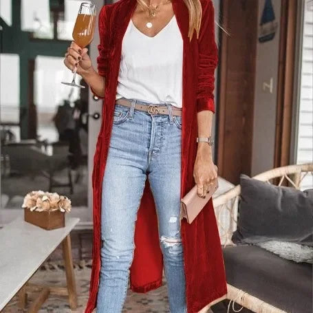 Veste longue en velours pour femmes