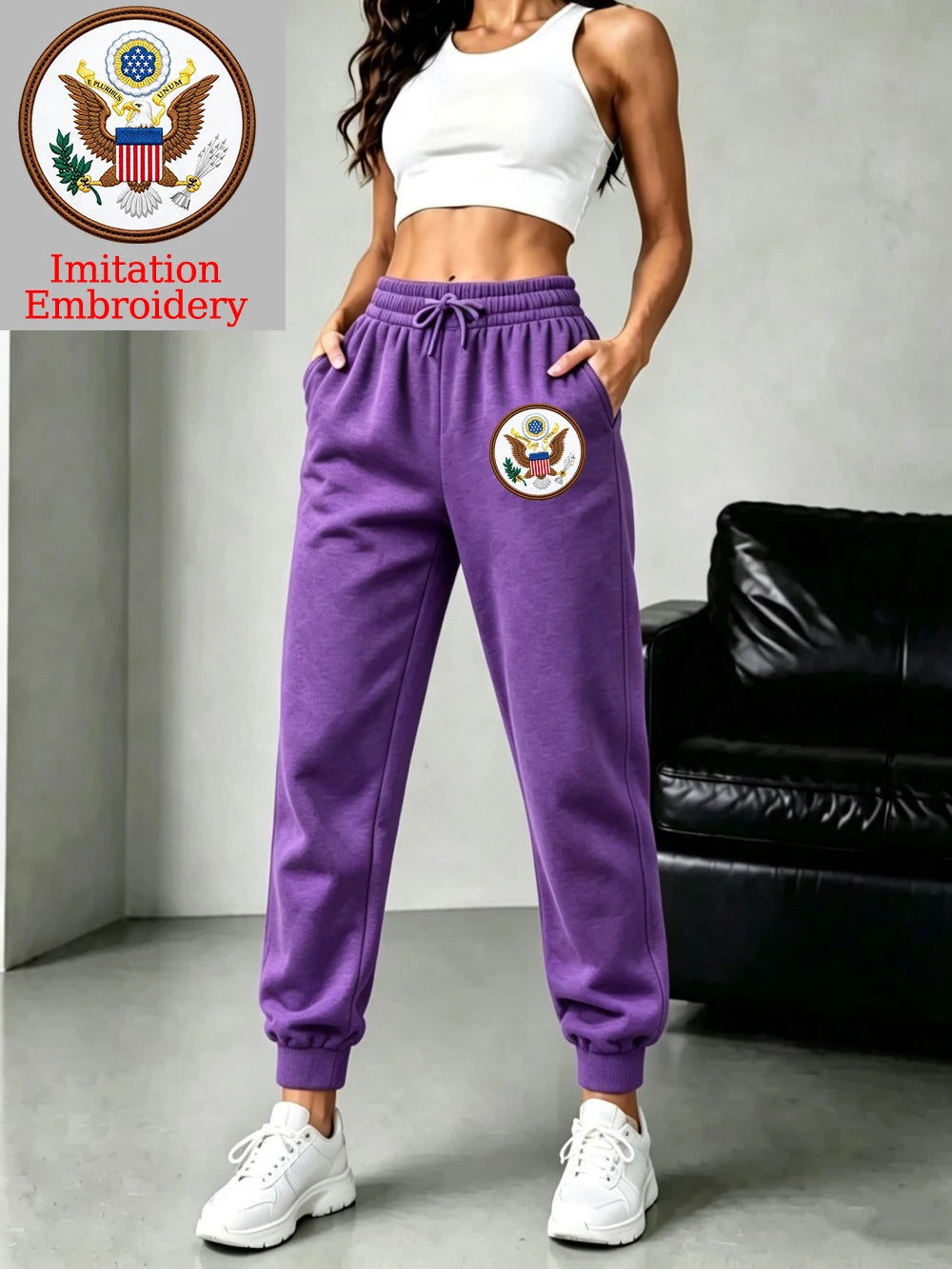 Pantalon de jogging avec imprimé emblème américain pour femmes