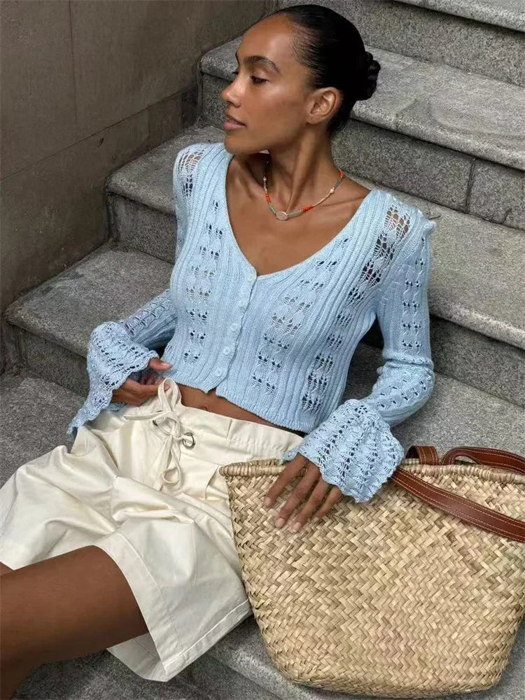 Pull cardigan tricots évider pour femmes