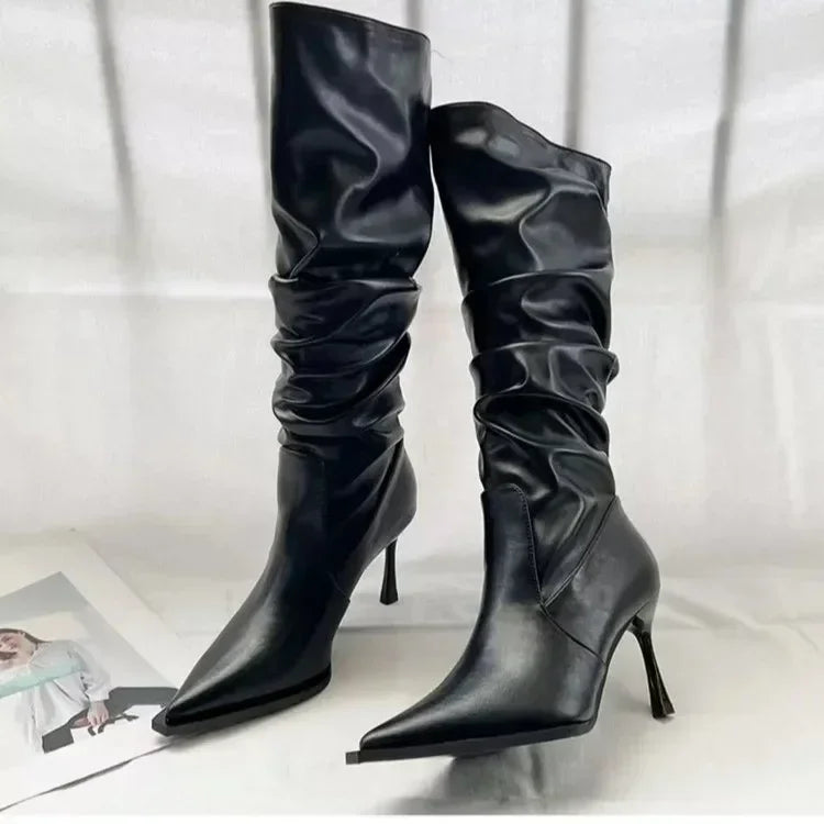 Bottes longues pointues au genou pour femmes