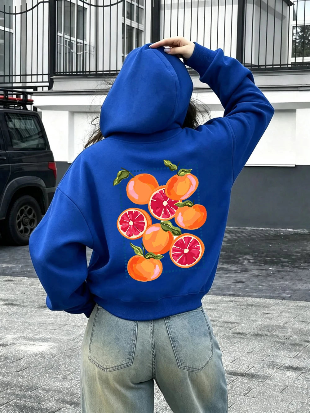 Sweat-shirt à capuche imprimé dessins animés Blood Orange pour femmes