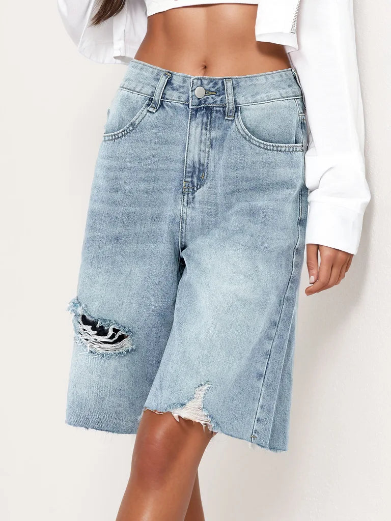 short en jean taille haute pour femmes
