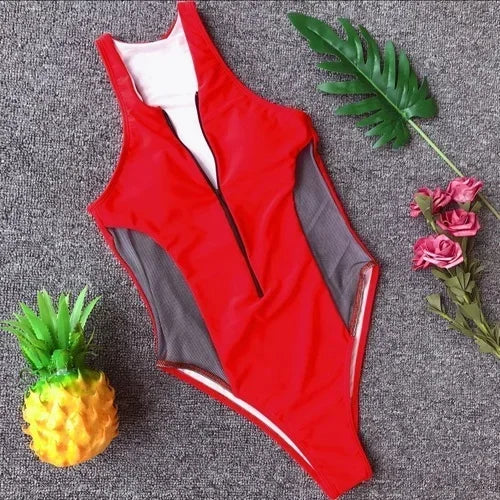 Maillot de bain une pièce en maille avec fermeture éclair pour femmes