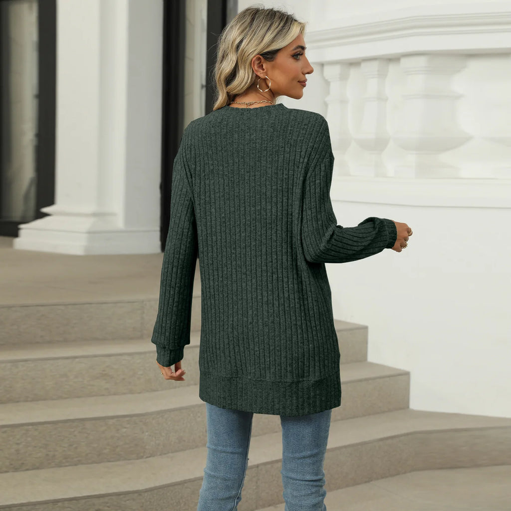 T-shirt à manches longues fendu pour femmes