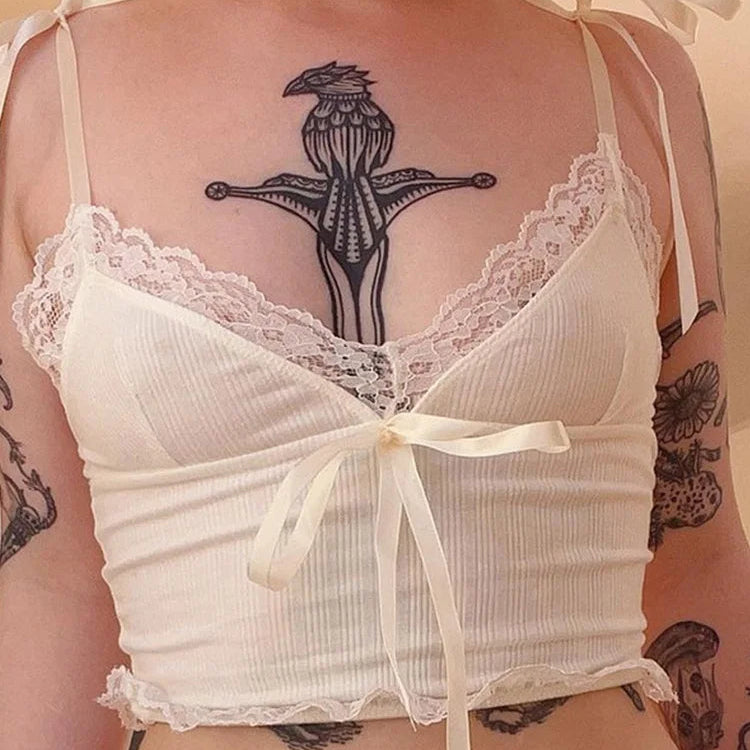 Tops court à bordure en dentelle pour femmes