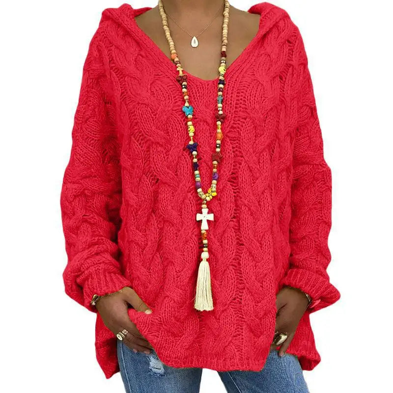 Pull torsadé tricoté de couleur pure pour femmes