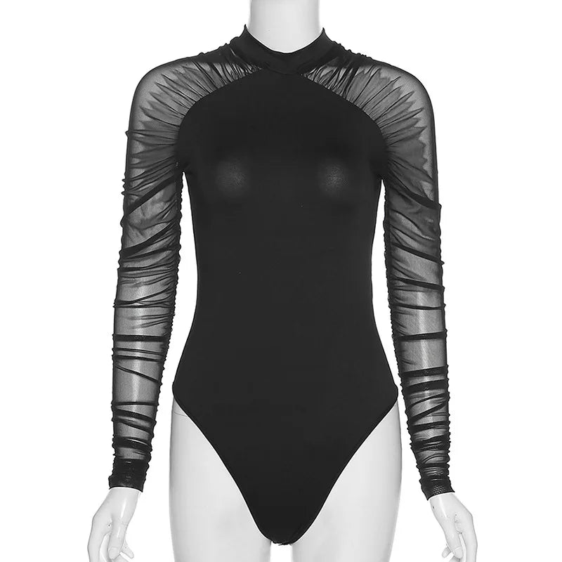 Body noir moulant en maille pour femmes