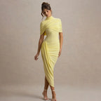Robe longue froncée à manches mi-longues, dos nu pour femmes