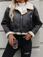 Veste en fourrure d'agneau en faux cuir pour femmes