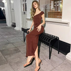 Robe maxi dos nu à col en V pour femmes