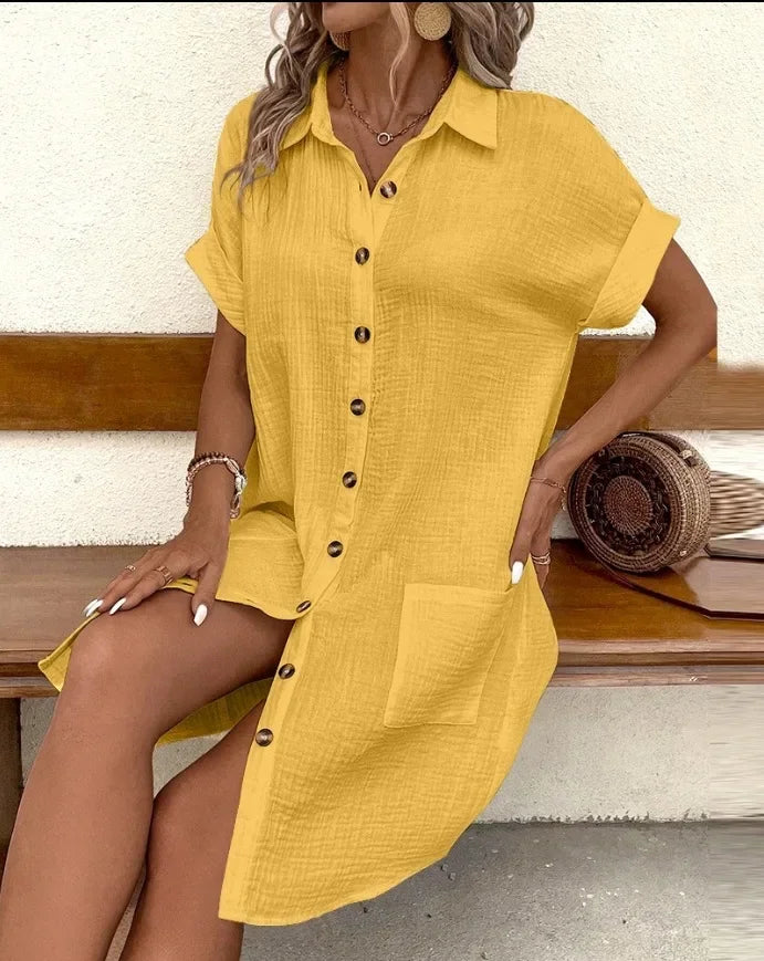 Robe minimaliste à boutons et col en v pour femmes