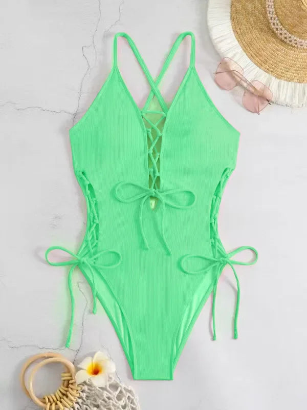Maillots de bain une pièces col en V profond Push Up pour femmes