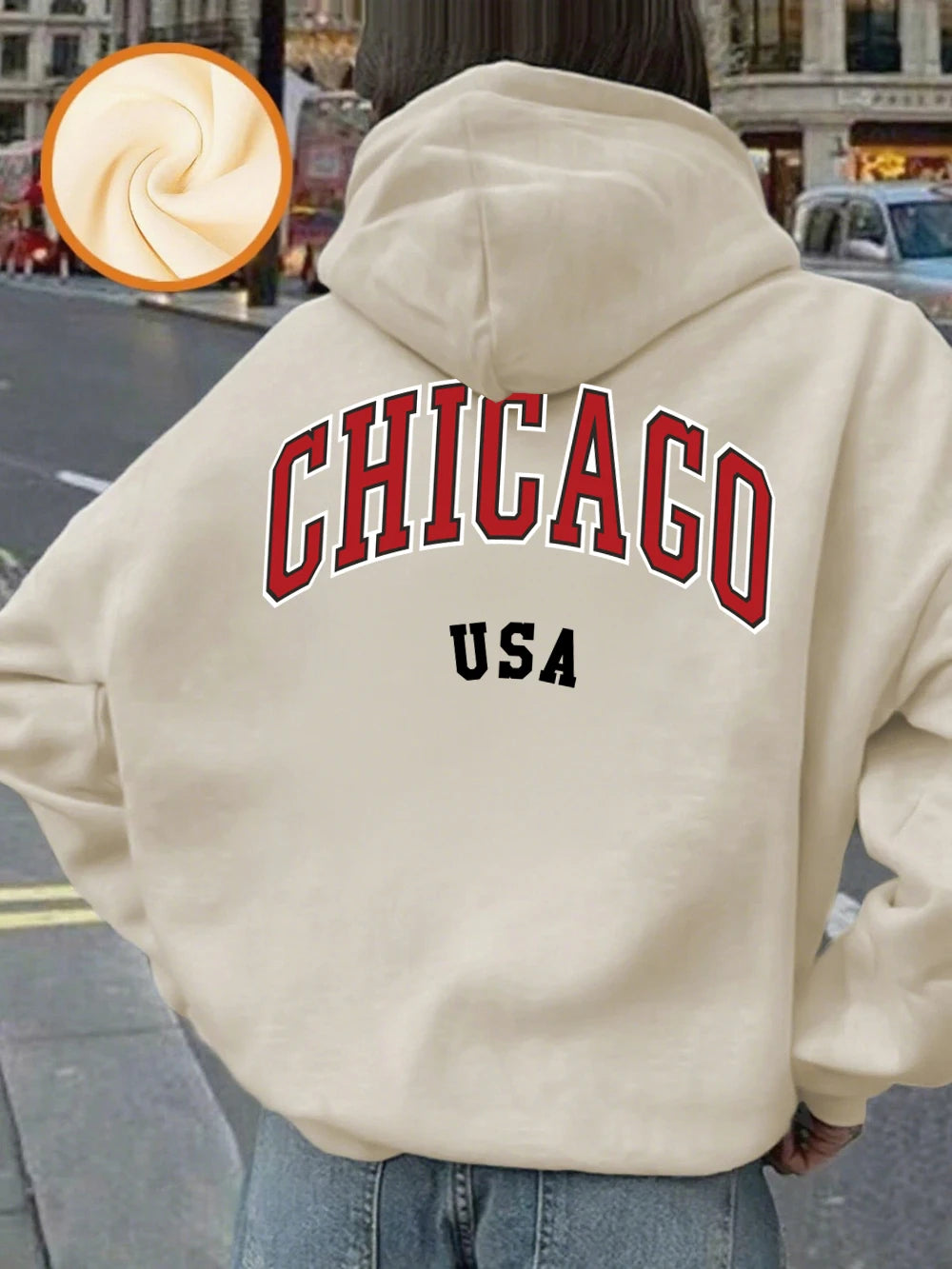 Sweat à capuche imprimé Chicago USA pour femmes