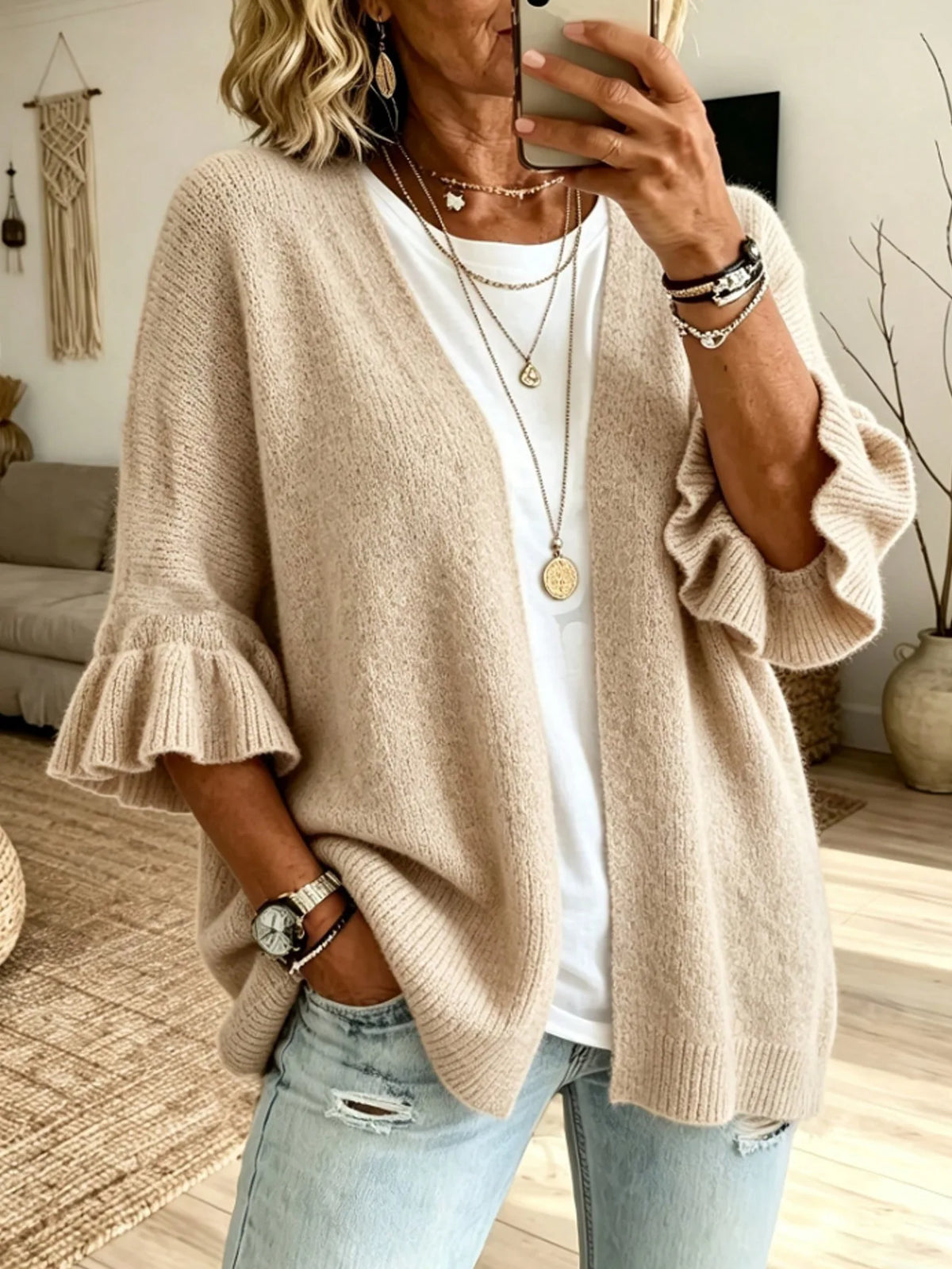 Cardigan Léger Femme – Maille Douce et Volants